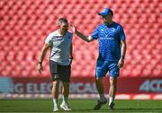 20 April 2024; Emirates Lions head coach Ivan van Rooyen and Leinster senior coach Jacques Nienaber before the United Rugby Championship match between Emirates Lions and Leinster at Emirates Airline Park in Johannesburg, South Africa. Photo by Harry Murphy/Sportsfile