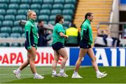 20 April 2024; Lauren Delany, left, and Katie Corrigan, right, of Ireland walk on the pitch prior to the Women's Six Nations Rugby Championship match between England and Ireland at Twickenham Stadium in London, England. Photo by Juan Gasparini/Sportsfile