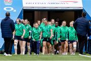 20 April 2024; Ireland players arrive at the stadium prior to the Women's Six Nations Rugby Championship match between England and Ireland at Twickenham Stadium in London, England. Photo by Juan Gasparini/Sportsfile