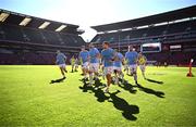 20 April 2024; Leinster captain Scott Penny leads the team before the United Rugby Championship match between Emirates Lions and Leinster at Emirates Airline Park in Johannesburg, South Africa. Photo by Harry Murphy/Sportsfile