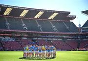 20 April 2024; Leinster players huddle before the United Rugby Championship match between Emirates Lions and Leinster at Emirates Airline Park in Johannesburg, South Africa. Photo by Harry Murphy/Sportsfile