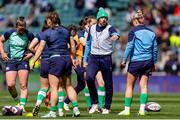 20 April 2024; Ireland head coach Scott Bemand gives instructions prior to the Women's Six Nations Rugby Championship match between England and Ireland at Twickenham Stadium in London, England. Photo by Juan Gasparini/Sportsfile