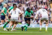 20 April 2024; Linda Djougang of Ireland in action Muir Prop and Morwenna Talling of England during the Women's Six Nations Rugby Championship match between England and Ireland at Twickenham Stadium in London, England. Photo by Juan Gasparini/Sportsfile