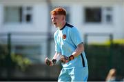 20 April 2024; St Kevin’s FC goalkeeper Calvin Fennelly celebrates his sides first goal scored by Ilya Bednakovs during the FAI Youth Cup final match between St Kevin’s FC, DDSL, and Pike Rovers, Limerick District League at Home Farm FC in Dublin. Photo by Michael P Ryan/Sportsfile