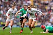 20 April 2024; Katie Corrigan of Ireland and Holly Aitchison of England, right, during the Women's Six Nations Rugby Championship match between England and Ireland at Twickenham Stadium in London, England. Photo by Juan Gasparini/Sportsfile
