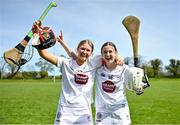 20 April 2024; Anna Coburn, left, and Hannah Merrick of Kildare after the Electric Ireland Camogie Minor B All-Ireland semi-final match between Kerry and Kildare at Banagher in Offaly. Photo by Stephen Marken/Sportsfile