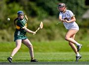 20 April 2024; Anna Coburn of Kildare shoots to score her side's second goal during the Electric Ireland Camogie Minor B All-Ireland semi-final match between Kerry and Kildare at Banagher in Offaly. Photo by Stephen Marken/Sportsfile