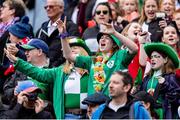 20 April 2024; Ireland supporters during the halftime at the Women's Six Nations Rugby Championship match between England and Ireland at Twickenham Stadium in London, England. Photo by Juan Gasparini/Sportsfile