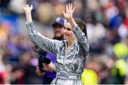 20 April 2024; Singer Sophie Ellis-Bextor waves the fans after the halftime show during the Women's Six Nations Rugby Championship match between England and Ireland at Twickenham Stadium in London, England. Photo by Juan Gasparini/Sportsfile
