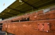 20 April 2024; A detailed view of a seat before the Munster GAA Football Senior Championship semi-final match between Waterford and Clare at Fraher Field in Dungarvan, Waterford. Photo by Tyler Miller/Sportsfile
