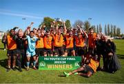 20 April 2024; of St Kevin’s FC players and management celebrate with the cup after the FAI Youth Cup final match between St Kevin’s FC, DDSL, and Pike Rovers, Limerick District League at Home Farm FC in Dublin. Photo by Michael P Ryan/Sportsfile