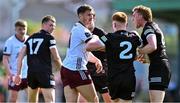 20 April 2024; Seán Carrabine of Sligo, 8, celebrates after winning a free in front of Shane Walsh of Galway during the Connacht GAA Football Senior Championship semi-final match between Sligo and Galway at Markievicz Park in Sligo. Photo by Piaras Ó Mídheach/Sportsfile