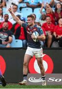 20 April 2024; Shane Daly of Munster celebrates scoring the opening try during the United Rugby Championship match between Vodacom Bulls and Munster at Loftus Versfeld Stadium in Pretoria, South Africa. Photo by Shaun Roy/Sportsfile
