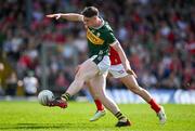 20 April 2024; Cillian Burke of Kerry in action against Brian O'Driscoll of Cork during the Munster GAA Football Senior Championship semi-final match between Kerry and Cork at Fitzgerald Stadium in Killarney, Kerry. Photo by Brendan Moran/Sportsfile