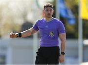 20 April 2024; Referee Eric Eaton during the FAI Youth Cup final match between St Kevin’s FC, DDSL, and Pike Rovers, Limerick District League at Home Farm FC in Dublin. Photo by Michael P Ryan/Sportsfile *** NO REPRODUCTION FEE ***