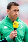 20 April 2024; Ireland head coach Scott Bemand is interviewed after the Women's Six Nations Rugby Championship match between England and Ireland at Twickenham Stadium in London, England. Photo by Juan Gasparini/Sportsfile