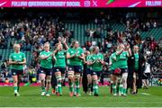 20 April 2024; Ireland players acknowledge supporters after their side's defeat during the Women's Six Nations Rugby Championship match between England and Ireland at Twickenham Stadium in London, England. Photo by Juan Gasparini/Sportsfile