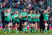 20 April 2024; Ireland players acknowledge supporters after their side's defeat during the Women's Six Nations Rugby Championship match between England and Ireland at Twickenham Stadium in London, England. Photo by Juan Gasparini/Sportsfile