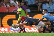 20 April 2024; John Hodnett of Munster dives over to score a try during the United Rugby Championship match between Vodacom Bulls and Munster at Loftus Versfeld Stadium in Pretoria, South Africa. Photo by Shaun Roy/Sportsfile