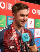 20 April 2024; Man of the Match Jack Crowley is interviewed after the United Rugby Championship match between Vodacom Bulls and Munster at Loftus Versfeld Stadium in Pretoria, South Africa. Photo by Shaun Roy/Sportsfile