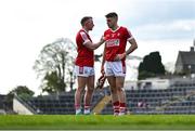 20 April 2024; Brian Hurley, left, and Ian Maguire of Cork after the Munster GAA Football Senior Championship semi-final match between Kerry and Cork at Fitzgerald Stadium in Killarney, Kerry. Photo by Brendan Moran/Sportsfile
