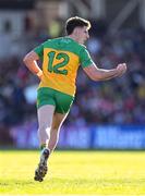 20 April 2024; Daire O Baoill of Donegal celebrates after scoring his side's first goal during the Ulster GAA Football Senior Championship quarter-final match between Derry and Donegal at Celtic Park in Derry. Photo by Stephen McCarthy/Sportsfile