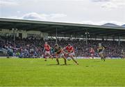 20 April 2024; David Clifford of Kerry and Daniel O'Mahony of Cork battle for possession during the Munster GAA Football Senior Championship semi-final match between Kerry and Cork at Fitzgerald Stadium in Killarney, Kerry. Photo by Brendan Moran/Sportsfile