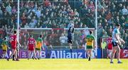 20 April 2024; Donegal goalkeeper Shaun Patton makes a save during the Ulster GAA Football Senior Championship quarter-final match between Derry and Donegal at Celtic Park in Derry. Photo by Stephen McCarthy/Sportsfile