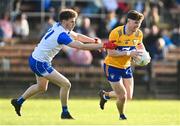 20 April 2024; Cillian Rouine of Clare in action against James Walsh of Waterford during the Munster GAA Football Senior Championship semi-final match between Waterford and Clare at Fraher Field in Dungarvan, Waterford. Photo by Tyler Miller/Sportsfile