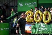 20 April 2024; Finlay Bealham of Connacht makes his way on to the pitch to warm up ahead of his 200th Connacht cap in the United Rugby Championship match between Connacht and Zebre Parma at Dexcom Stadium in Galway. Photo by Sam Barnes/Sportsfile