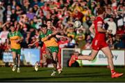 20 April 2024; Daire O'Baoill of Donegal shoots to score his side's second goal during the Ulster GAA Football Senior Championship quarter-final match between Derry and Donegal at Celtic Park in Derry. Photo by Seb Daly/Sportsfile