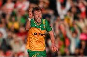 20 April 2024; Oisin Gallen of Donegal celebrates after scoring his side's third goal from a penalty during the Ulster GAA Football Senior Championship quarter-final match between Derry and Donegal at Celtic Park in Derry. Photo by Seb Daly/Sportsfile