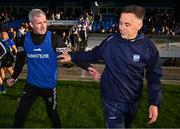 20 April 2024; Clare manager Mark Fitzgerald and Waterford manager Paul Shankey after the Munster GAA Football Senior Championship semi-final match between Waterford and Clare at Fraher Field in Dungarvan, Waterford. Photo by Tyler Miller/Sportsfile