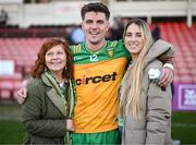 20 April 2024; Daire O Baoill of Donegal with family after the Ulster GAA Football Senior Championship quarter-final match between Derry and Donegal at Celtic Park in Derry. Photo by Stephen McCarthy/Sportsfile