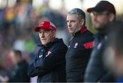 20 April 2024; Derry manager Mickey Harte, left, with selector Gavin Devlin during the Ulster GAA Football Senior Championship quarter-final match between Derry and Donegal at Celtic Park in Derry. Photo by Stephen McCarthy/Sportsfile