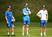 18 April 2024; Leinster coaches, from left, senior coach Jacques Nienaber, head coach Leo Cullen and backs coach Andrew Goodman during a Leinster Rugby squad training session at St Peter's College in Johannesburg, South Africa. Photo by Harry Murphy/Sportsfile