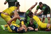 20 April 2024; Sean O'Brien of Connacht scores his side's fifth try during the United Rugby Championship match between Connacht and Zebre Parma at Dexcom Stadium in Galway. Photo by Sam Barnes/Sportsfile