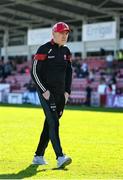 20 April 2024; Derry manager Mickey Harte before the Ulster GAA Football Senior Championship quarter-final match between Derry and Donegal at Celtic Park in Derry. Photo by Seb Daly/Sportsfile