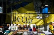 21 April 2024; A flag is seen in display of the George Meehan's shop before the Munster GAA Hurling Senior Championship Round 1 match between Clare and Limerick at Cusack Park in Ennis, Clare. Photo by Ray McManus/Sportsfile