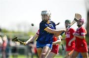 21 April 2024; Aoife Molloy of Wicklow scores her side's first goal during the Electric Ireland All-Ireland Camogie Minor C semi-final match between Tyrone and Wicklow at Dunganny in Meath. Photo by Sam Barnes/Sportsfile
