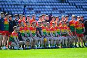 21 April 2024; Carlow players pose for a team picture before the Leinster GAA Hurling Senior Championship Round 1 match between Galway and Carlow at Pearse Stadium in Galway. Photo by Ray Ryan/Sportsfile