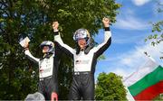 21 April 2024; Sebastien Ogier and Vincent Landais in their Toyota GR Yaris Rally1 Hybrid celebrates after winning during the FIA World Rally Championship Croatia 2024 in Zagreb, Croatia. Photo by Philip Fitzpatrick/Sportsfile