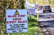 21 April 2024; Road signage near the ground before the Connacht GAA Football Senior Championship semi-final match between Roscommon and Mayo at Dr Hyde Park in Roscommon. Photo by Piaras Ó Mídheach/Sportsfile