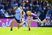 21 April 2024; Eoghan O'Donnell of Dublin in action against Damien Reck of Wexford during the Leinster GAA Hurling Senior Championship Round 1 match between Wexford and Dublin at Chadwicks Wexford Park in Wexford. Photo by Tyler Miller/Sportsfile