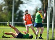 21 April 2024; Aoibhín Donohue of Armagh celebrates after scoring her side's third goal during the Electric Ireland All-Ireland Camogie Minor B semi-final match between Armagh and Carlow at Dunganny in Meath. Photo by Sam Barnes/Sportsfile