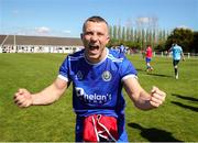 21 April 2024; David Cooley of Waterford & District Junior Football League celebrates after the FAI Oscar Traynor Inter-League Cup final match between Mayo Football League and Waterford & District Junior League at Umbro Park, Milebush, Castlebar in Mayo. Photo by Michael P Ryan/Sportsfile