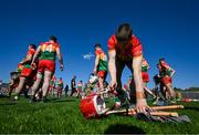 21 April 2024; Colm Beck of Carlow gathers up his hurleys and helmet after a warm down in the Leinster GAA Hurling Senior Championship Round 1 match between Galway and Carlow at Pearse Stadium in Galway. Photo by Ray Ryan/Sportsfile