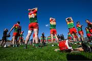 21 April 2024; Carlow players warm down after the game in the Leinster GAA Hurling Senior Championship Round 1 match between Galway and Carlow at Pearse Stadium in Galway. Photo by Ray Ryan/Sportsfile