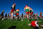 21 April 2024; Carlow players warm down after the game in the Leinster GAA Hurling Senior Championship Round 1 match between Galway and Carlow at Pearse Stadium in Galway. Photo by Ray Ryan/Sportsfile
