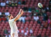20 April 2024; Jason Jenkins of Leinster takes possession in a lineout during the United Rugby Championship match between Emirates Lions and Leinster at Emirates Airline Park in Johannesburg, South Africa. Photo by Harry Murphy/Sportsfile
